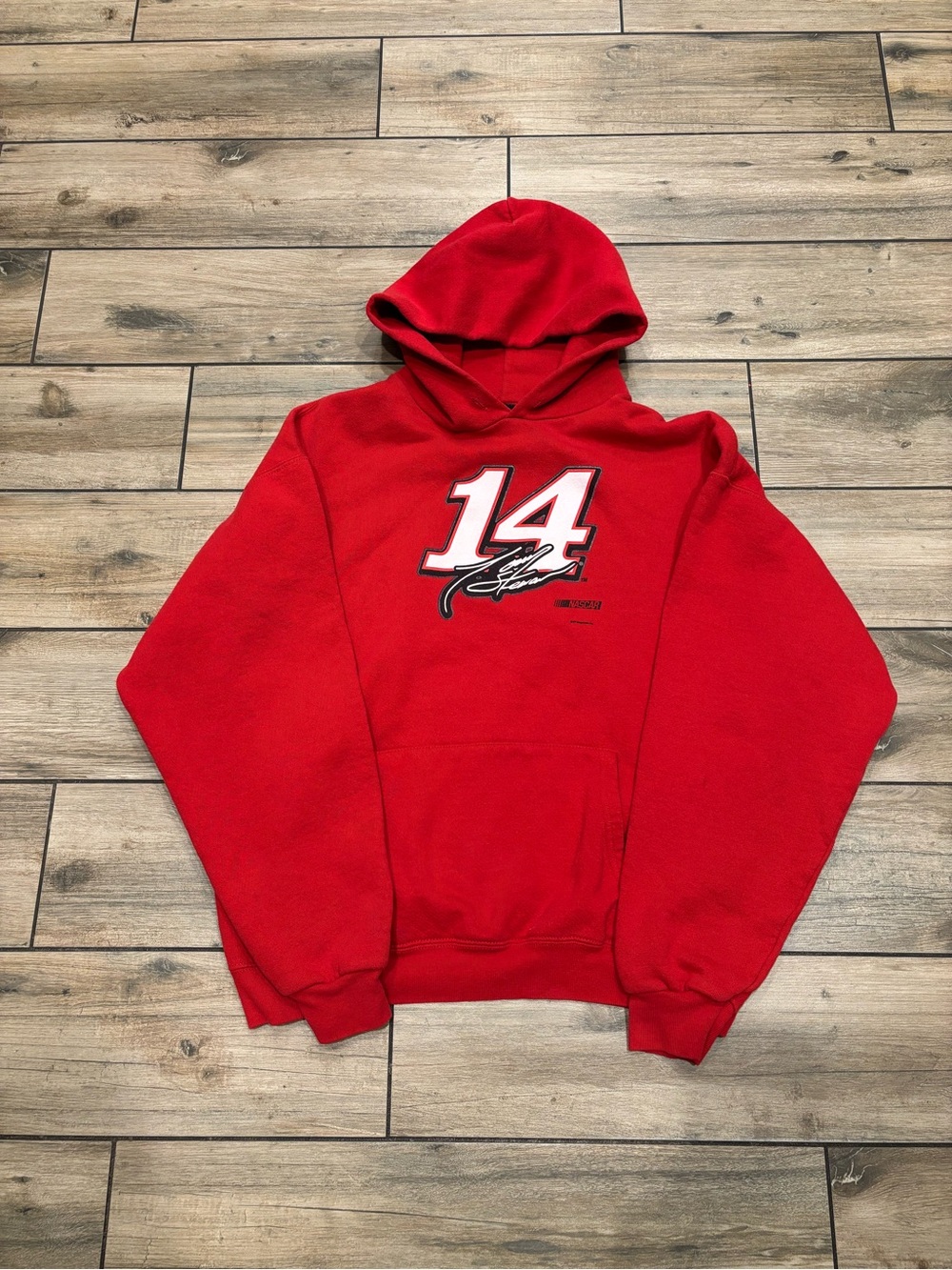 Vintage 90s Tony Stewart 14 NASCAR Red Hoodie Sweatshirt Size M